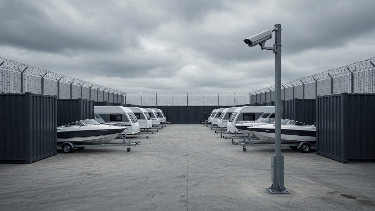 Storage containers in a secure yard