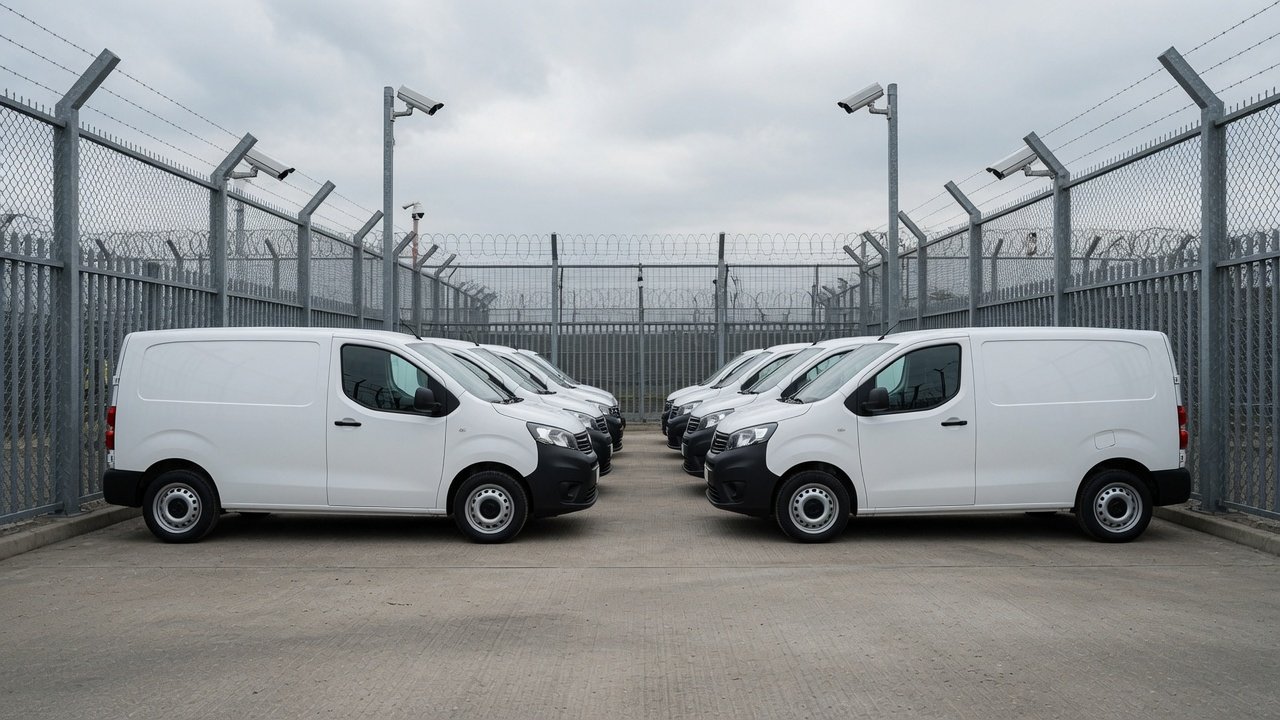 Commercial vans parked on a secure yard