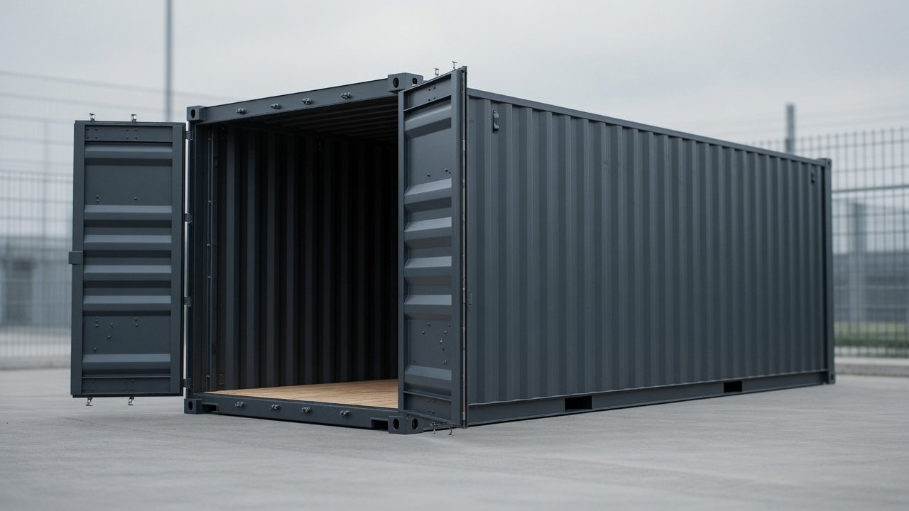 40ft storage containers stacked on hard standing